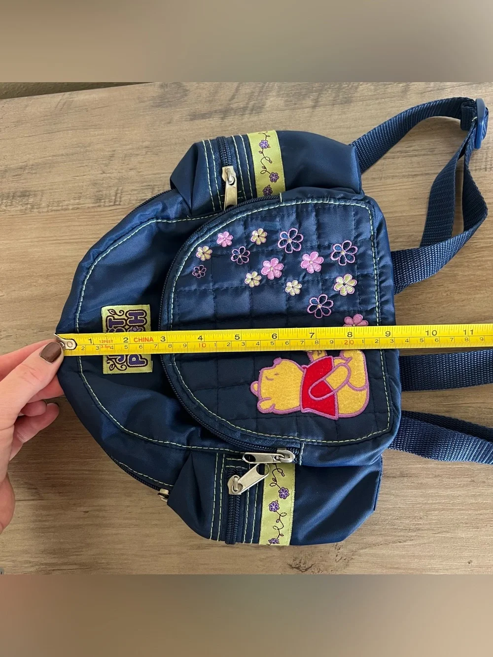 VTG Disney Winnie the Pooh Mini Backpack 90’s Y2K Blue Nylon Side Zip Pockets